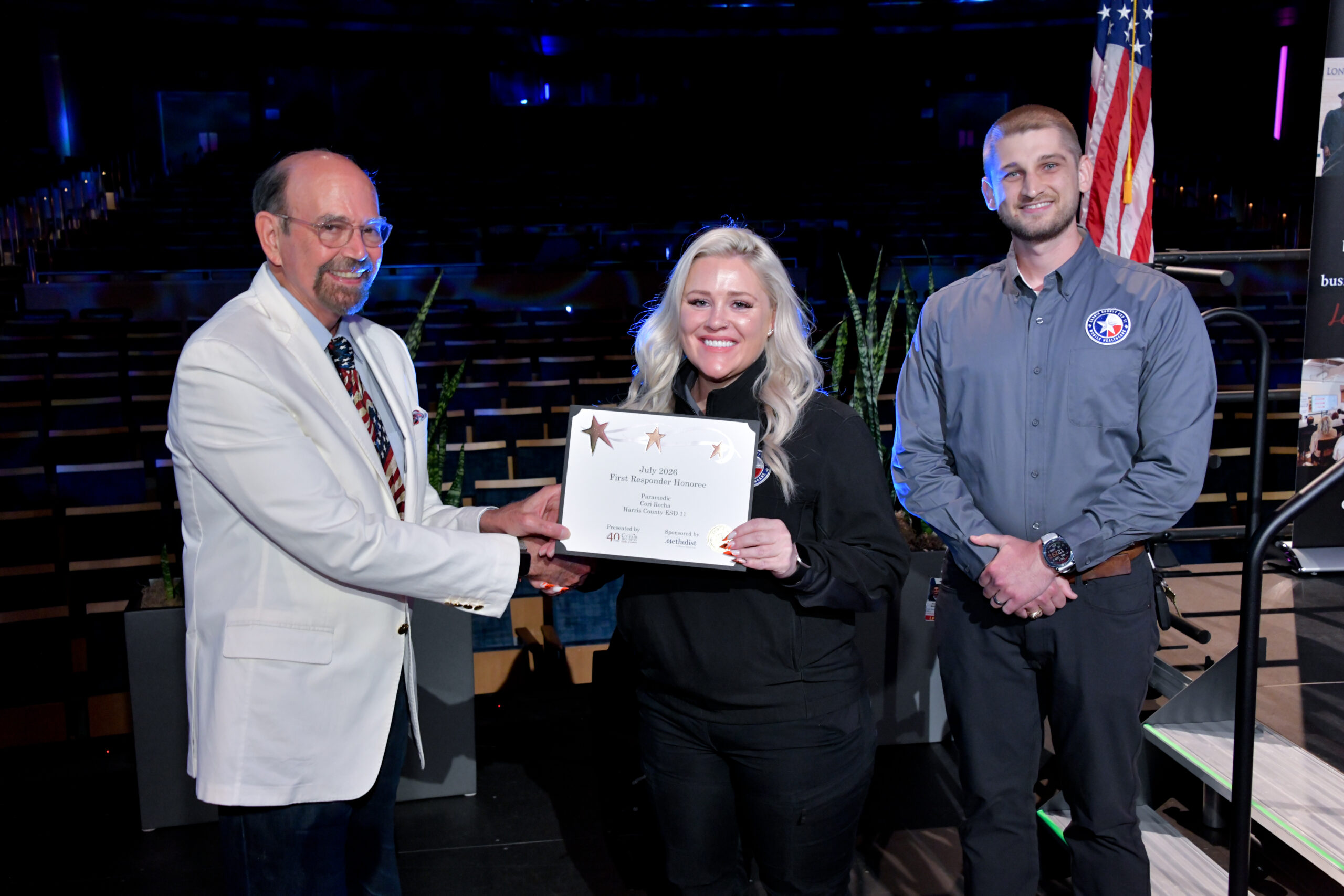 COO Nick Smith presents Cori Rocha with Cy-Fair Chamber award
